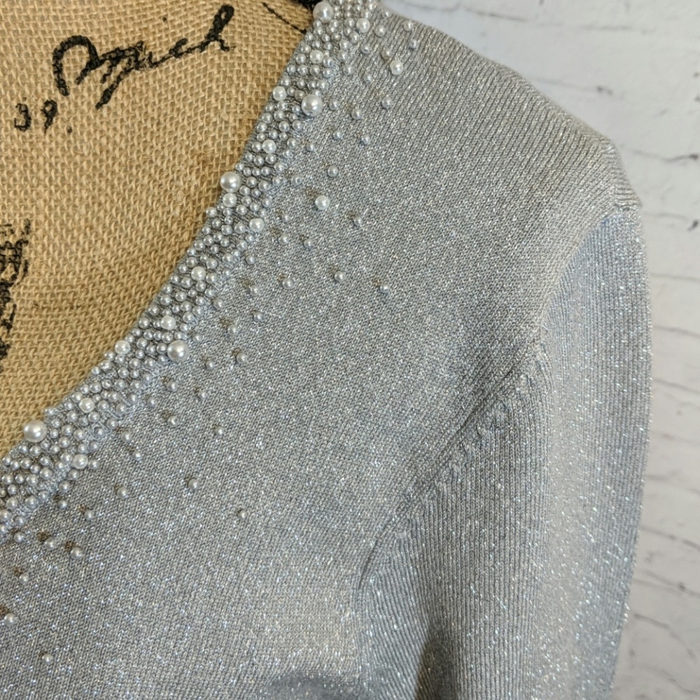 EAST 5th Petite Silver Beaded Shimmer Sweater - Picture 2 of 5